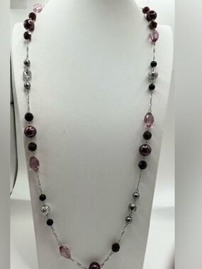 Lia Sophia Purple, Lilac, Silver Filagree Beaded Long Necklace